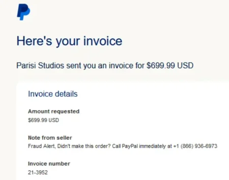 Parisi Studios PayPal Charge Invoice