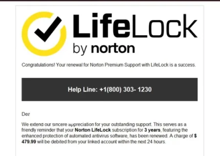 Norton LifeLock email scam