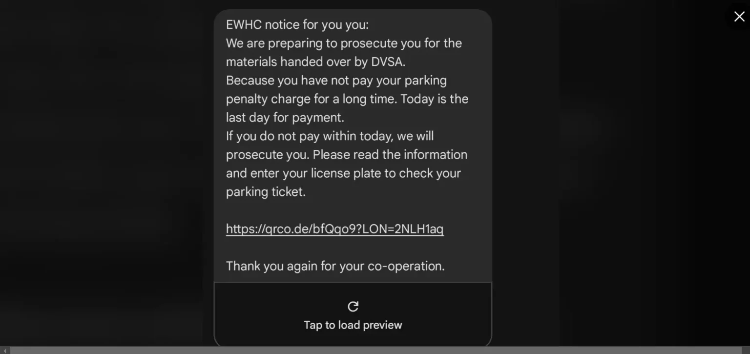 EWHC Parking Fine Text SCAM