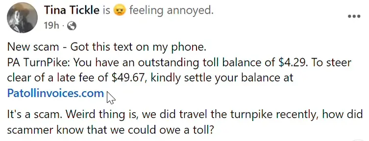 PA Toll Invoice Text