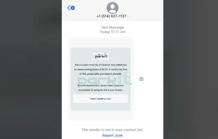 ParkIt Charlotte Text SCAM