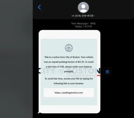 Boston Parking Ticket Text SCAM