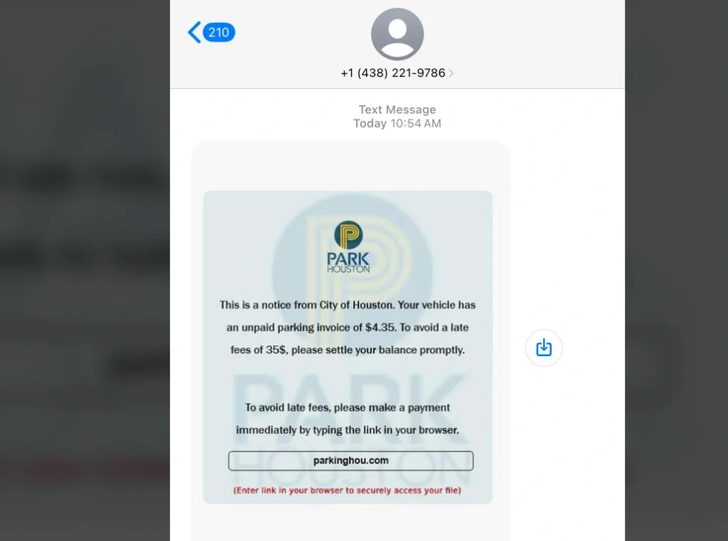 Park Houston Fine Text Legit or Scam Parkinghou.com SCAM!