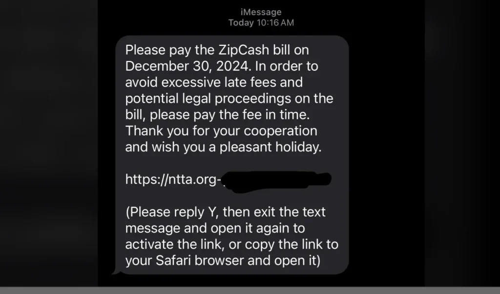 ZipCash Lane Text SCAM