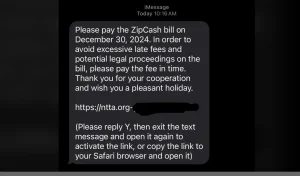 ZipCash Lane Text SCAM