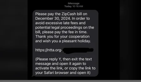 ZipCash Lane Text SCAM