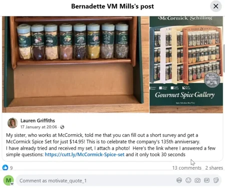 McCormick Spice Set for $14.95 Facebook SCAM